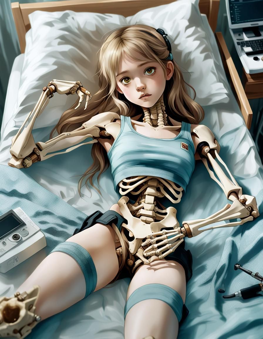 Intense Warrior with Mechanical Limbs in Hospital