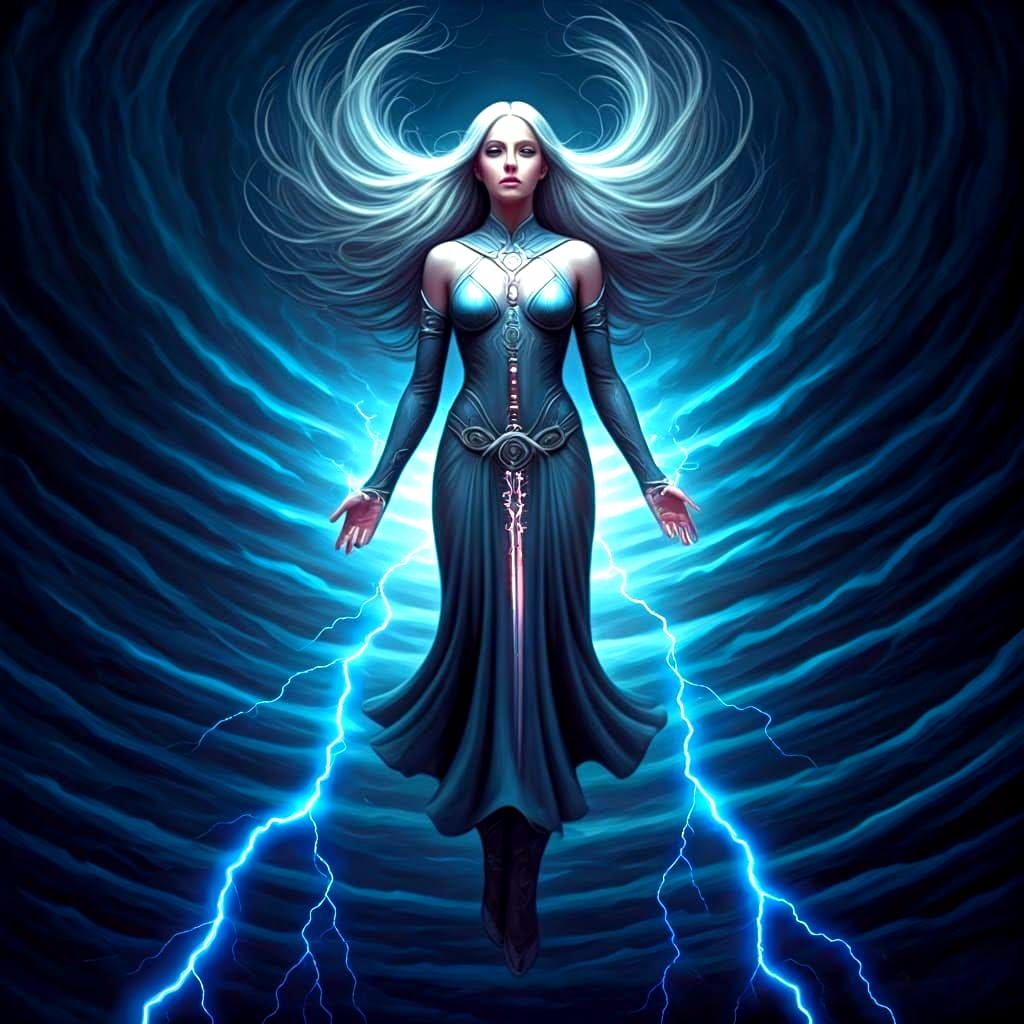 Elf in Lightning Storm, Oil Painting