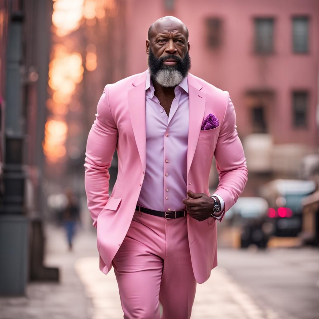 Muscular Black Man in Pink Suit, Professional Photography