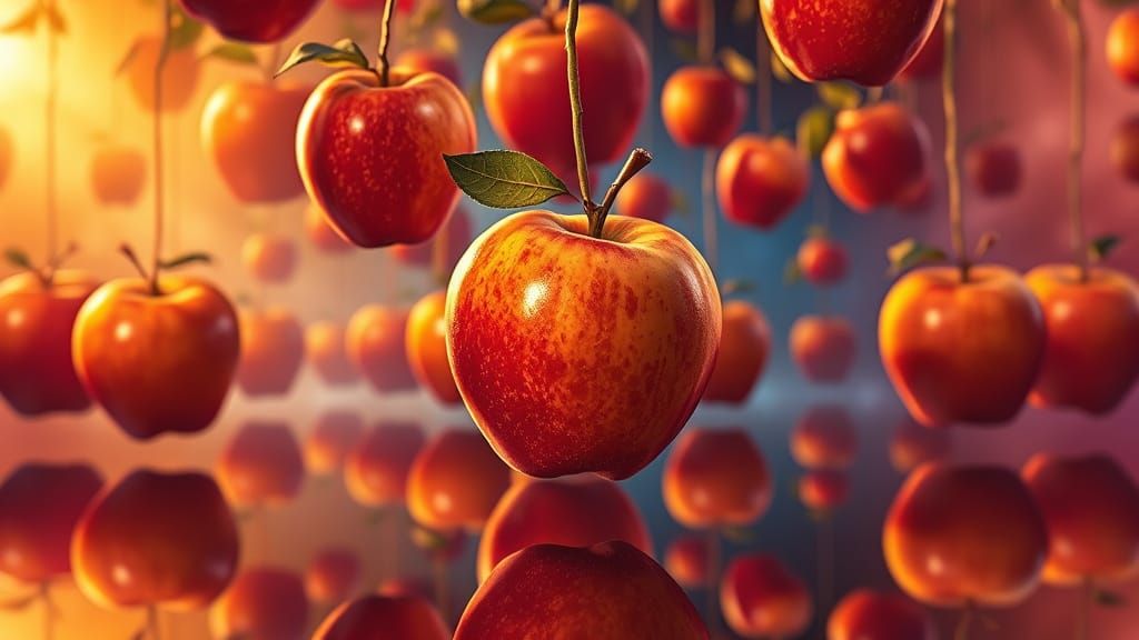 Ethereal Apples in Infinite Projection, Hyper-Realistic Drea...