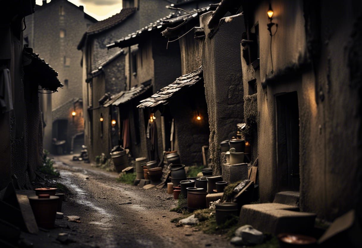 Dark Medieval Miner's Village Street Photography