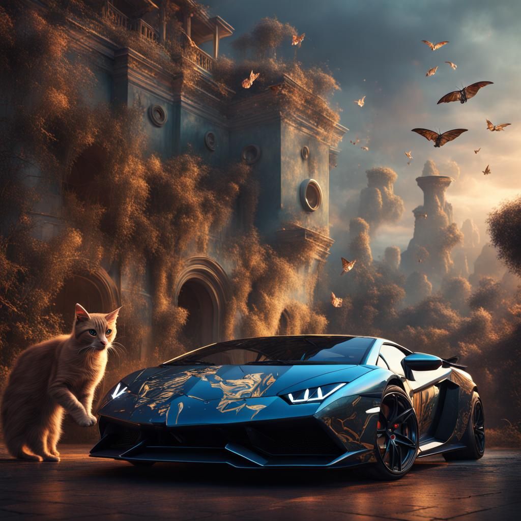 Cat-Themed Lamborghini: Detailed Fantasy Concept Art