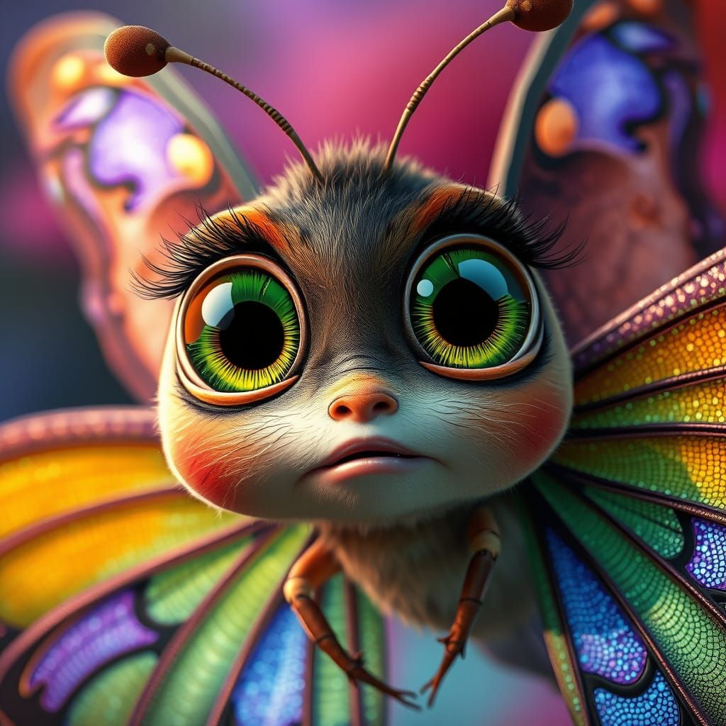 Adorable Butterfly Portrait with Glittering Wings