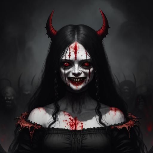 Horrific Demonic Woman with Bloody Face