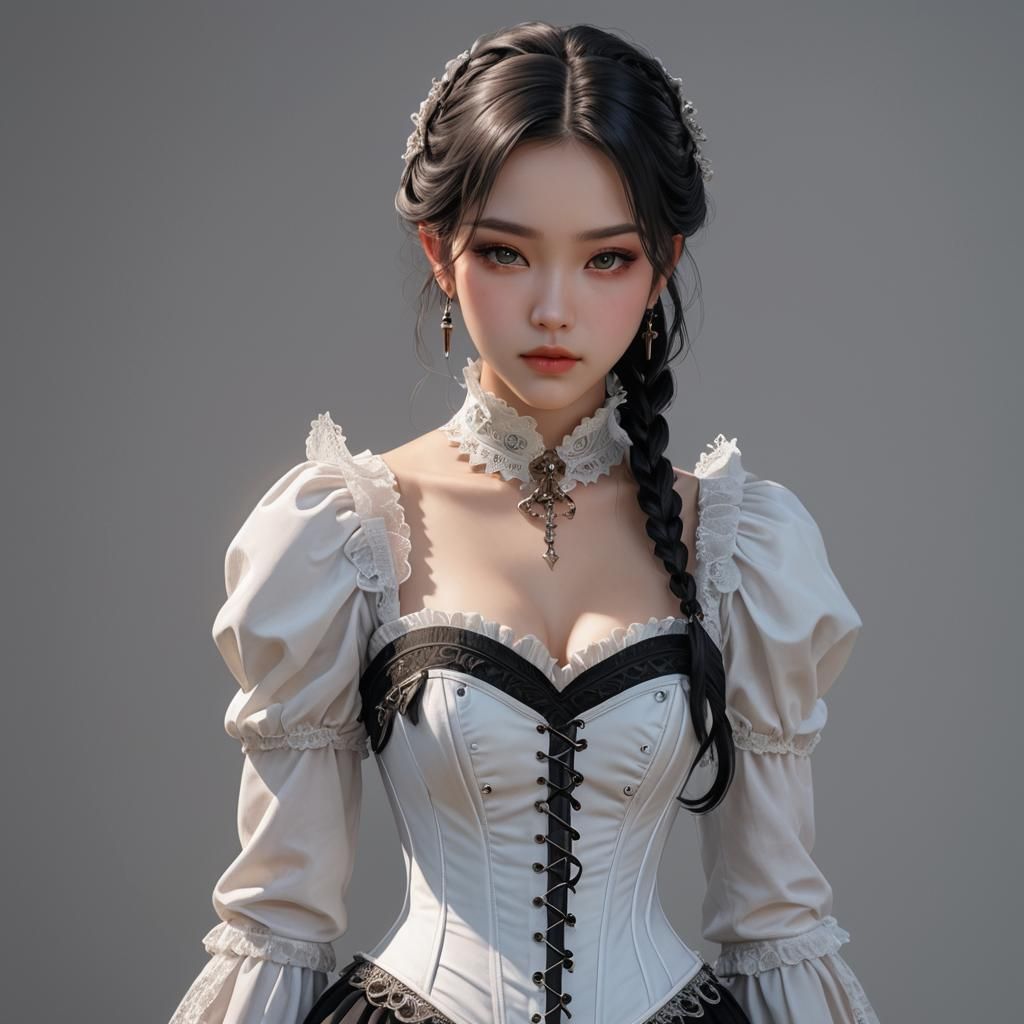 Teenage Girl in White Corset: 3D Anime Art