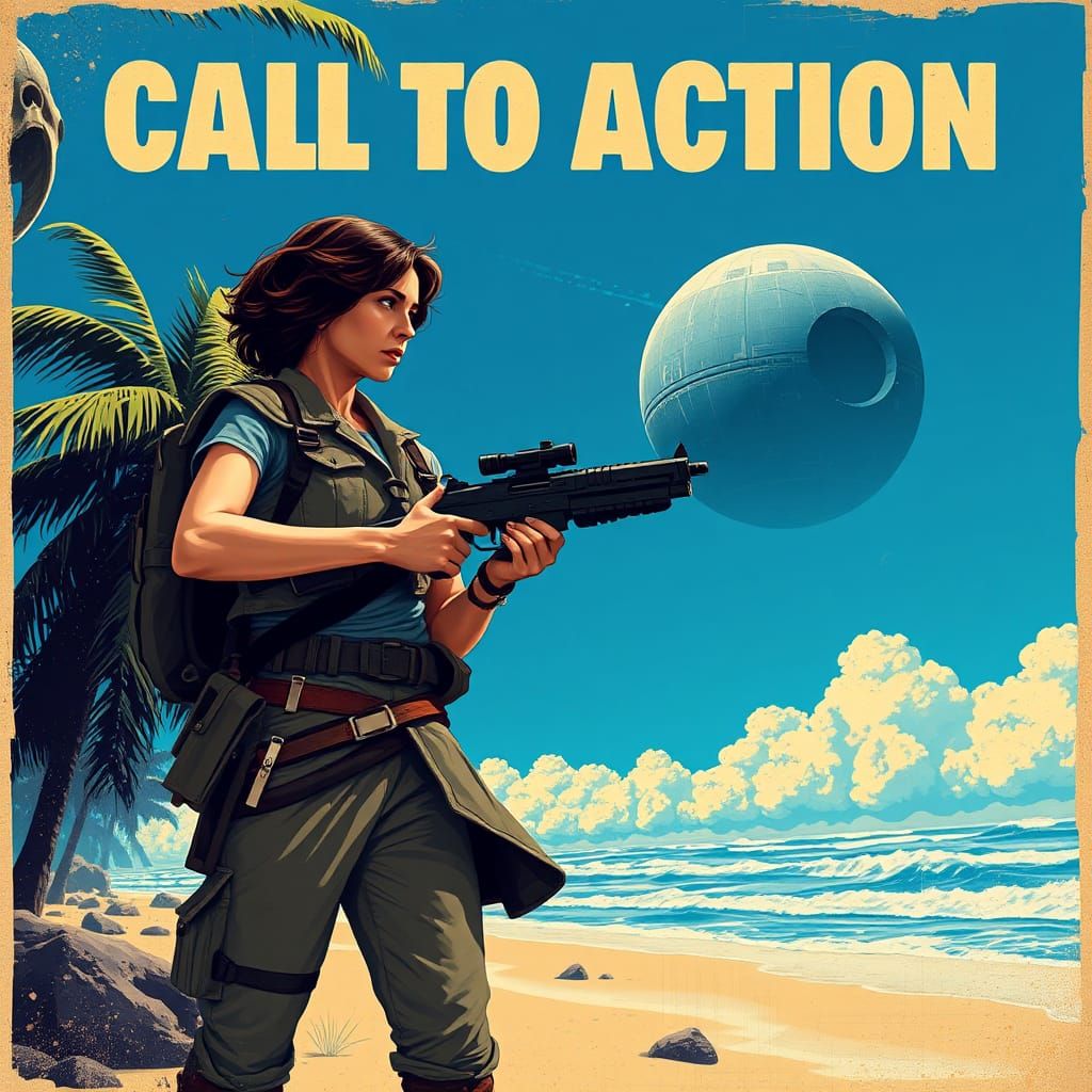 Jyn Erso on Scarif: Retro-Futuristic Propaganda Poster