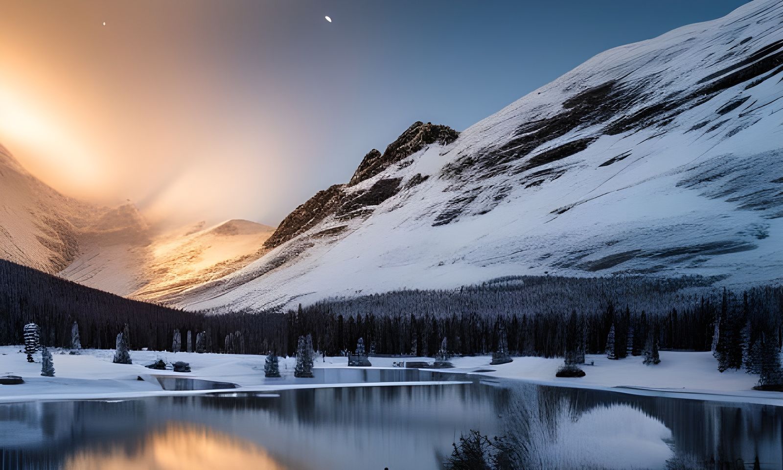 Monochrome Northern Lights over Snowy Hills