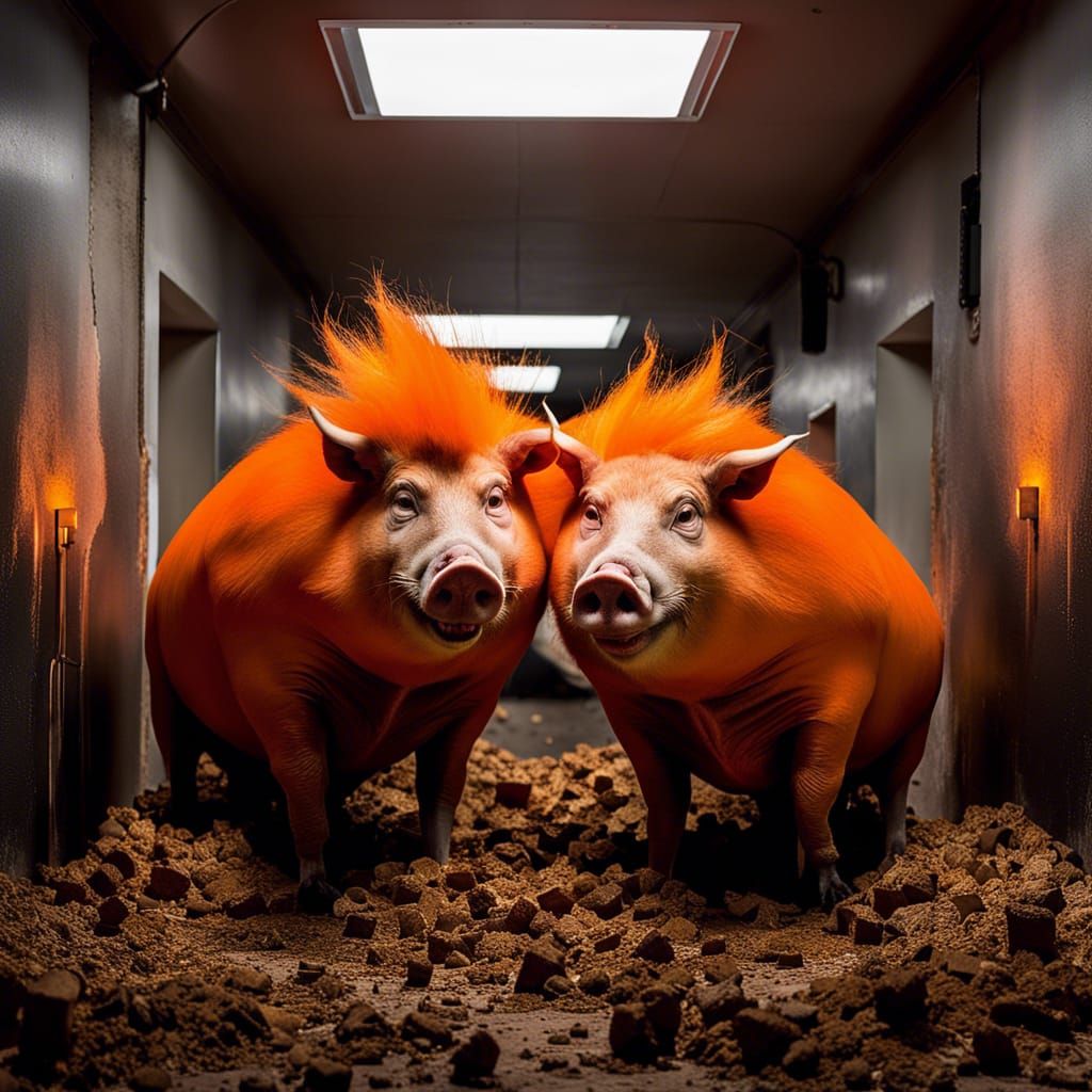 Two-Headed Beast: Orange Face and Pig