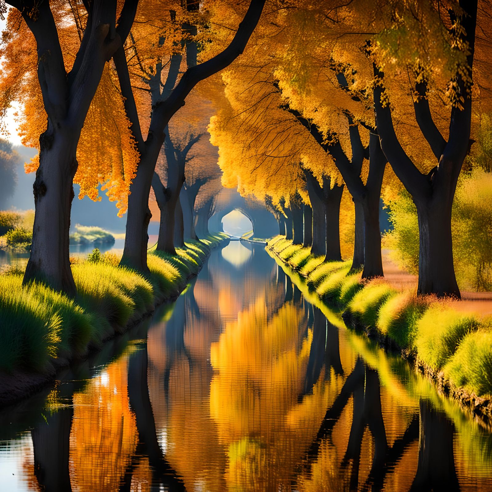 Autumn Trees Along Canal du Midi, France