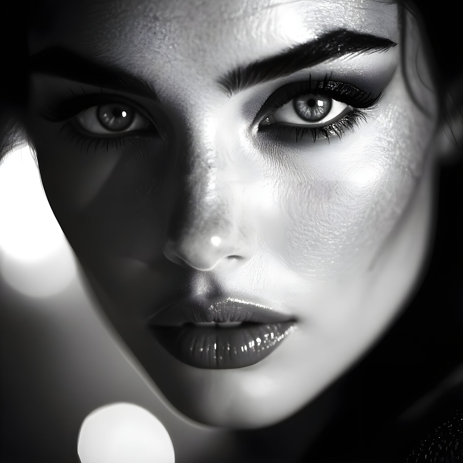 Intense Melancholic Eyes Reflecting Antique Ballroom in Film...