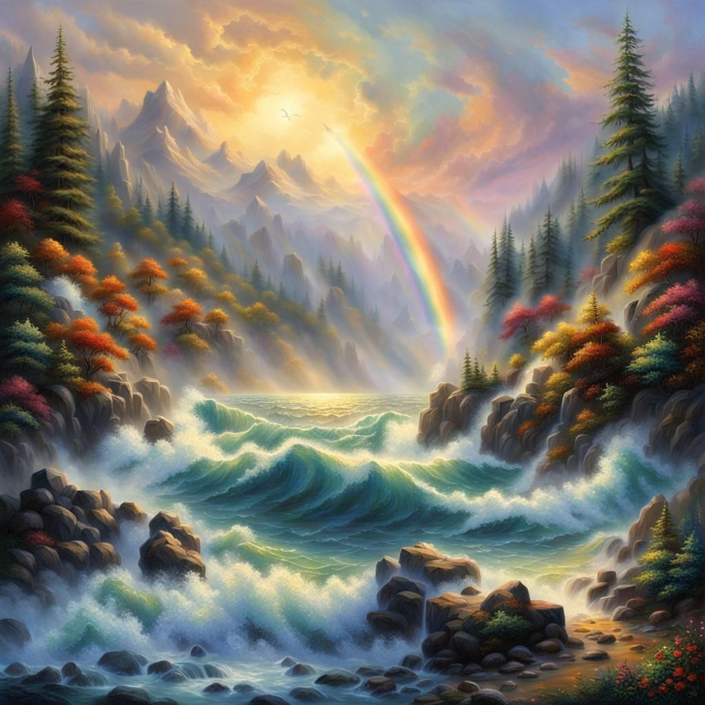Ethereal Sea with Rainbow Light, Hyperdetailed Fantasy