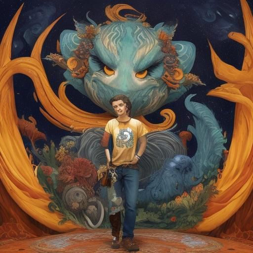 Surreal Mythical Creature on Orange Surface