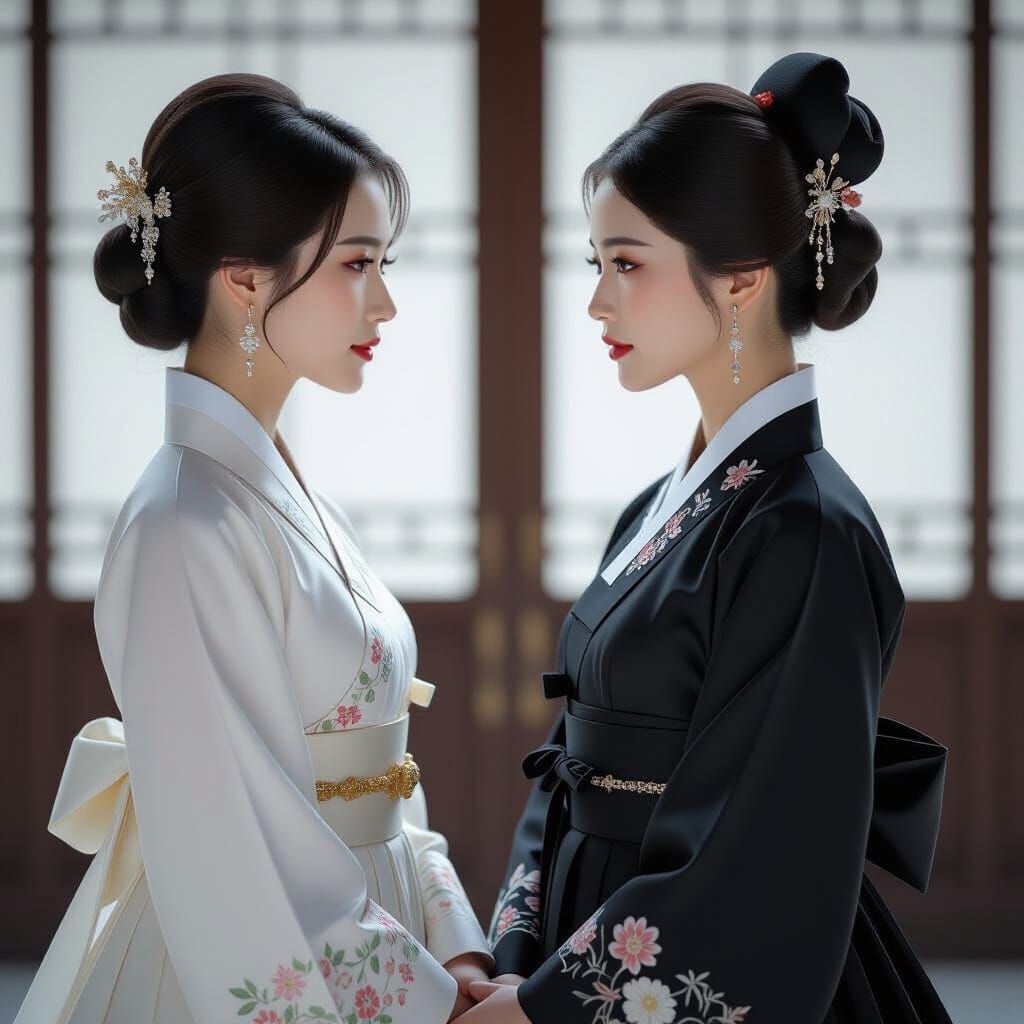 Korean Women in Hanboks: Hyperrealistic Digital Art