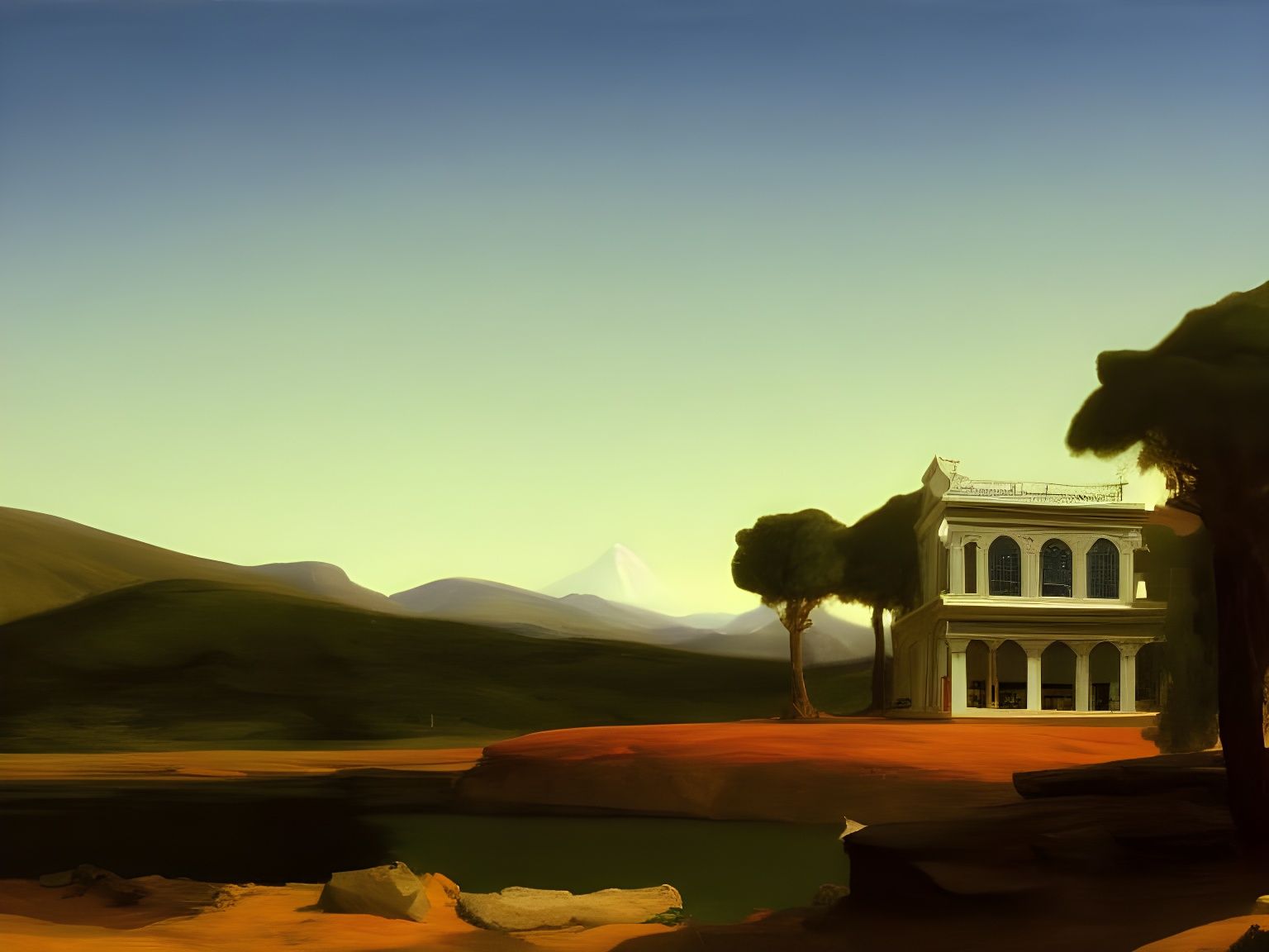 Ethereal Desert Sanctuary in Timeless Perspective