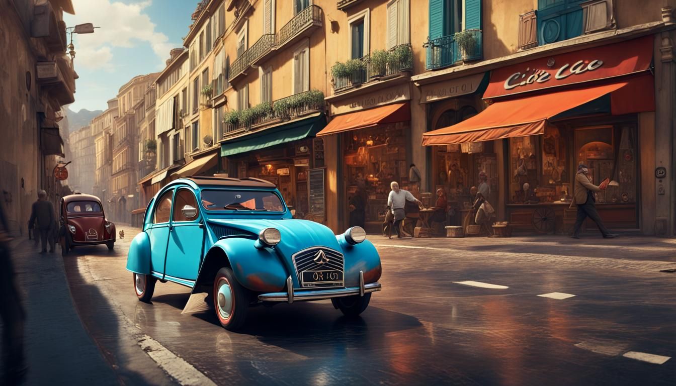 Citroën 2CV in Nice: Detailed Matte Painting