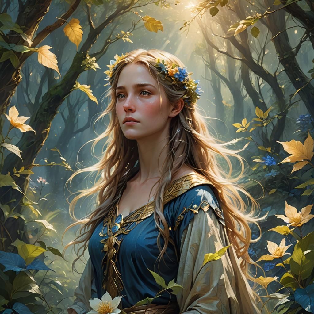 Ethereal Goddess in Nature, Fantasy Illustration