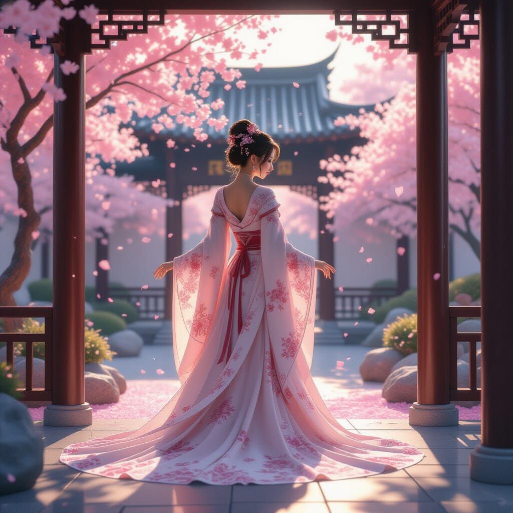 Sakura Princess in Hanfu Gown: Dreamlike 8k Detail