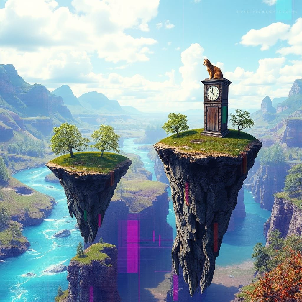 Surreal Backward Time Landscape as Glitch Art Masterpiece