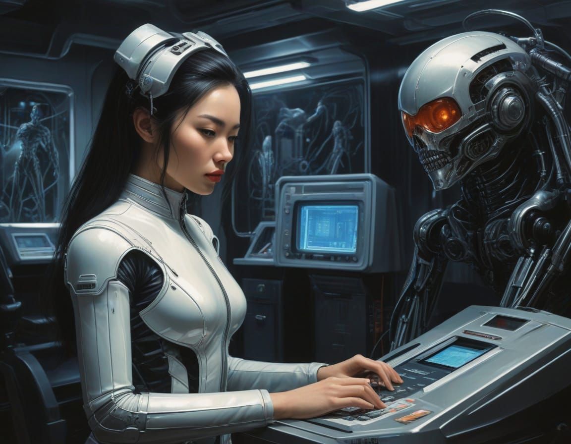 Retrofuturistic Nurse in Art Deco Style