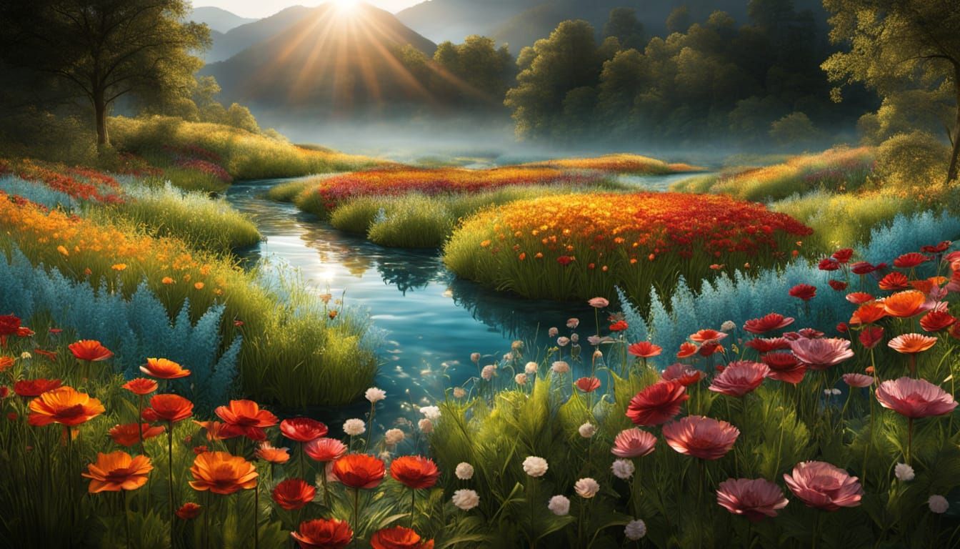 Surreal Glass Flower Meadow in Vibrant Colors