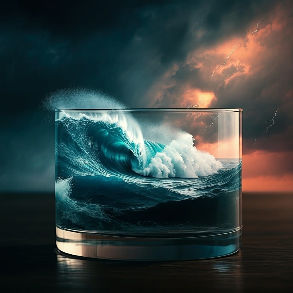 Hyperrealistic Stormy Sea with Crashing Waves in Delicate Gl...