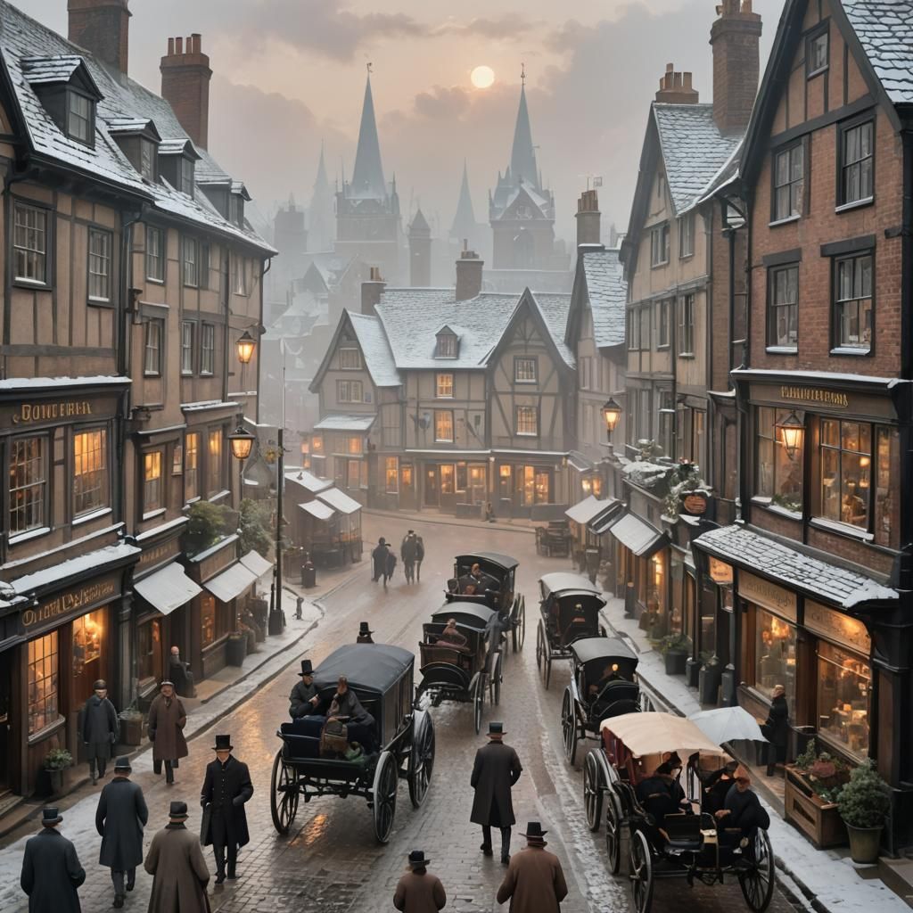 Quaint English Town Street on a Winter Morning