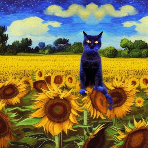 Cat in Sunflowers: Van Gogh-Style Impression
