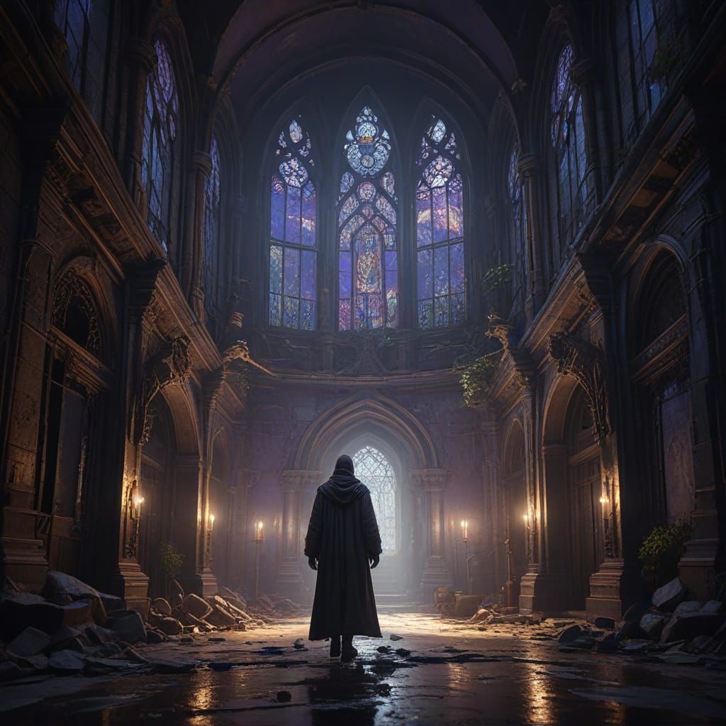 Dark Fantasy Realm in Vibrant Purple and Yellow