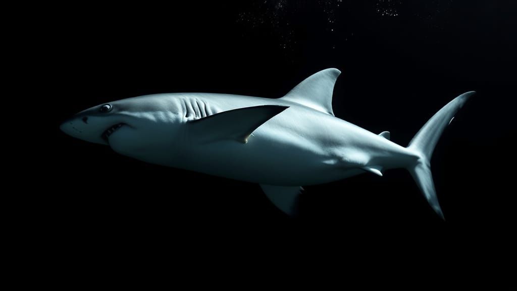 A highly detailed, photorealistic Great White Shark viewed f...