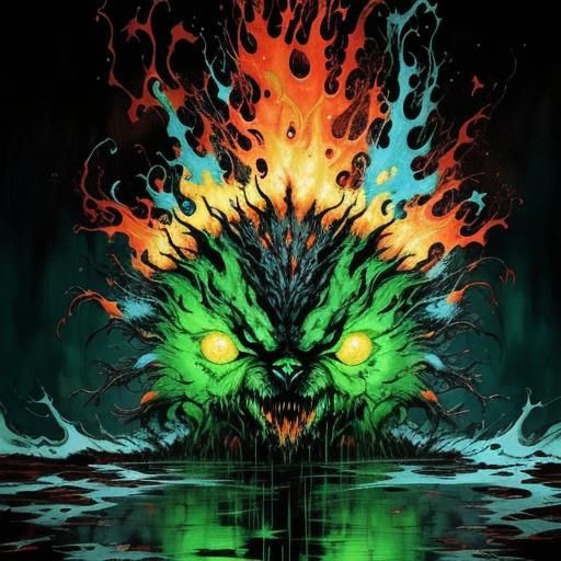 Vibrant Shadow Monster in Liquid Watercolor Style