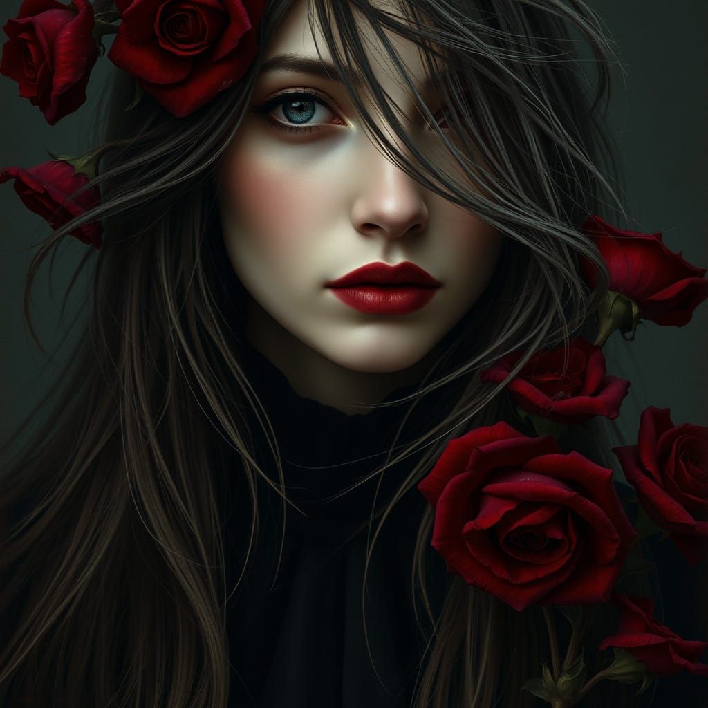 Mysterious Victorian-Era Woman in Deep Crimson Hues