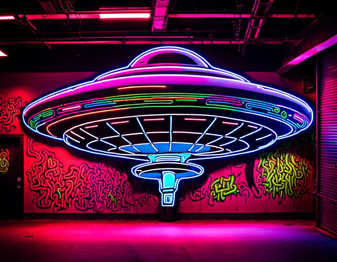 Neon Graffiti UFO in Nightclub