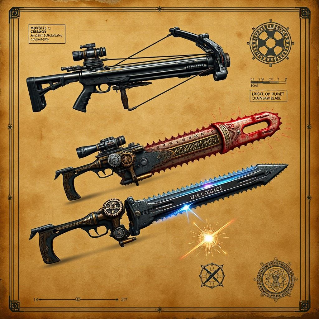 Gothic Steampunk Trick Weapon Concept Art in Three Modes