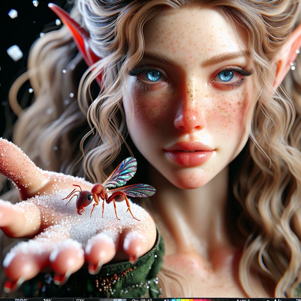 Elven Fairy and Ant, Detailed Digital Art