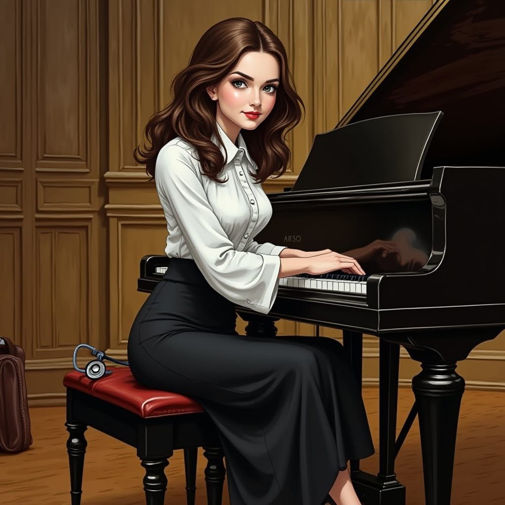 Elegant Pianist and Doctor in Concert Hall