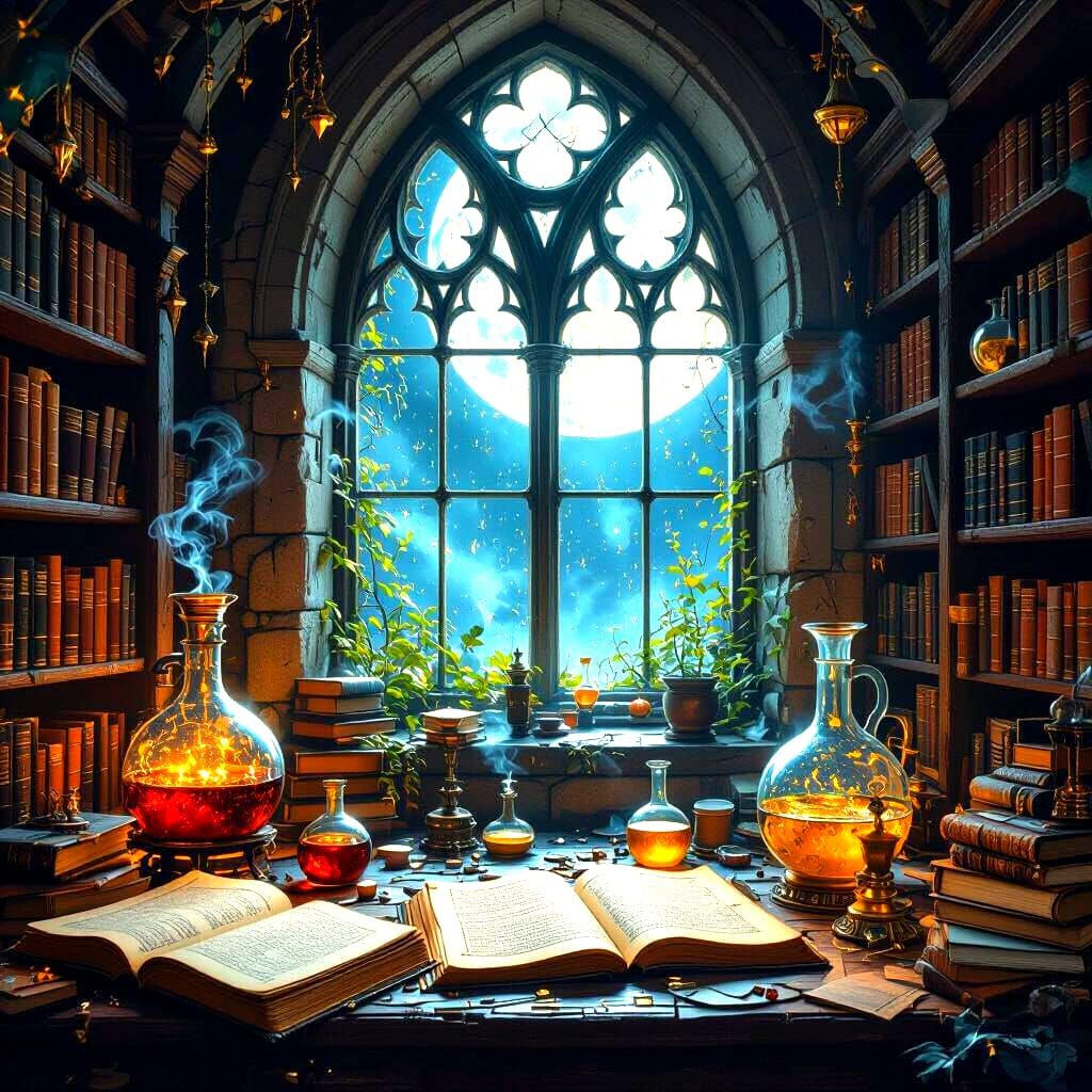 Mysterious Alchemist's Lab in Moonlight