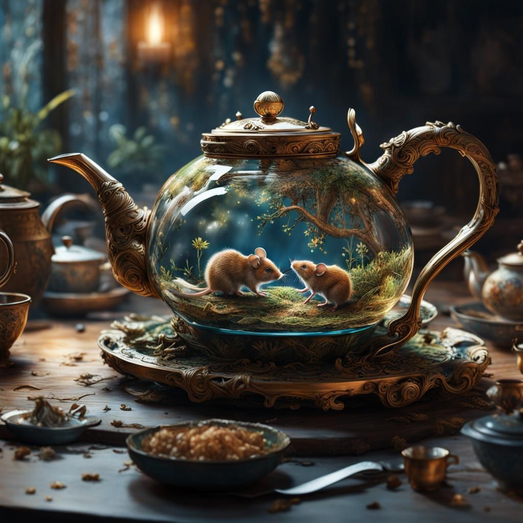 Mouse Teapot: Hyperdetailed Painting in Gritty Style