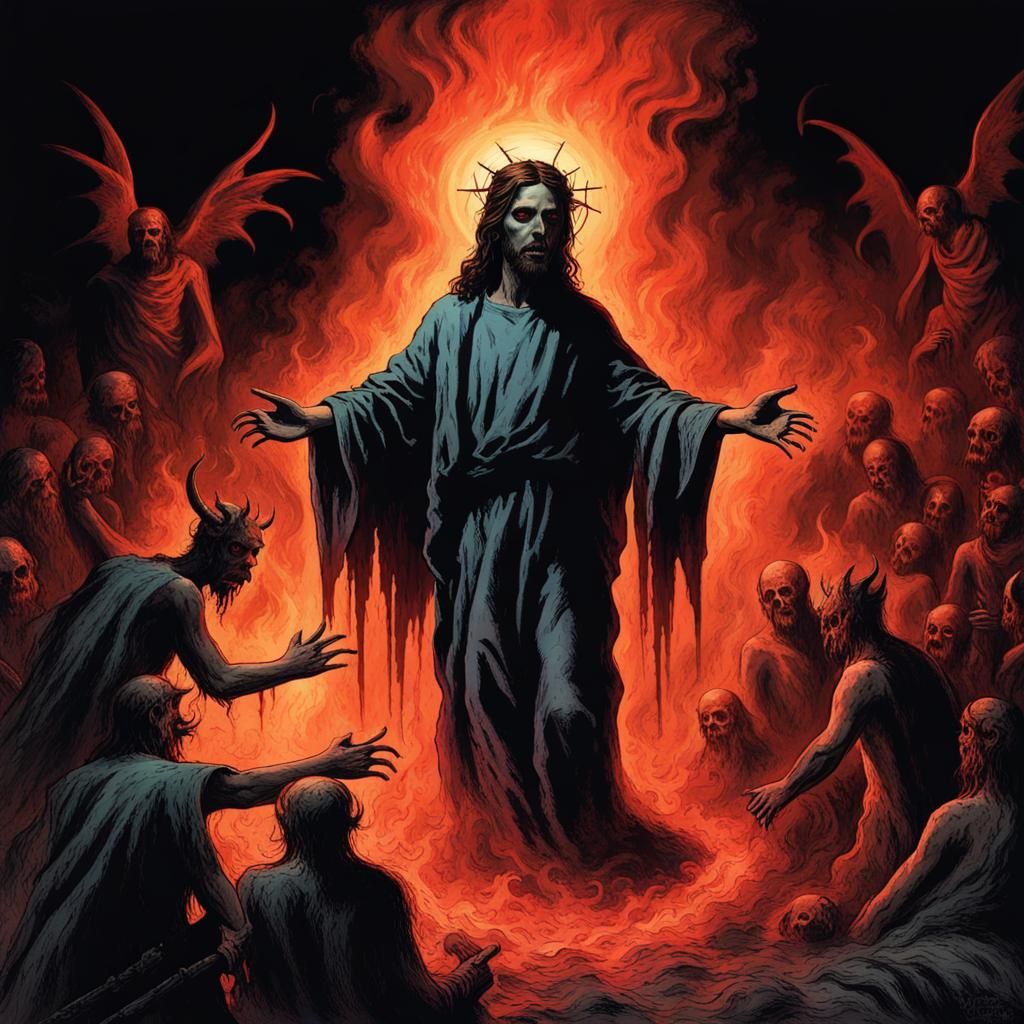 Jesus Christ in Hell: Dark Black Metal Illustration