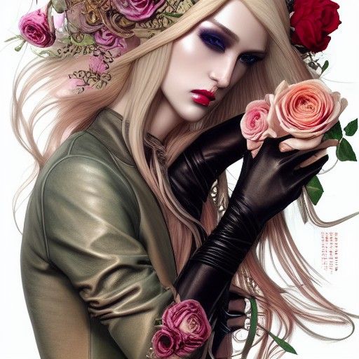 Androgynous God Portrait with Roses, Artstation Style