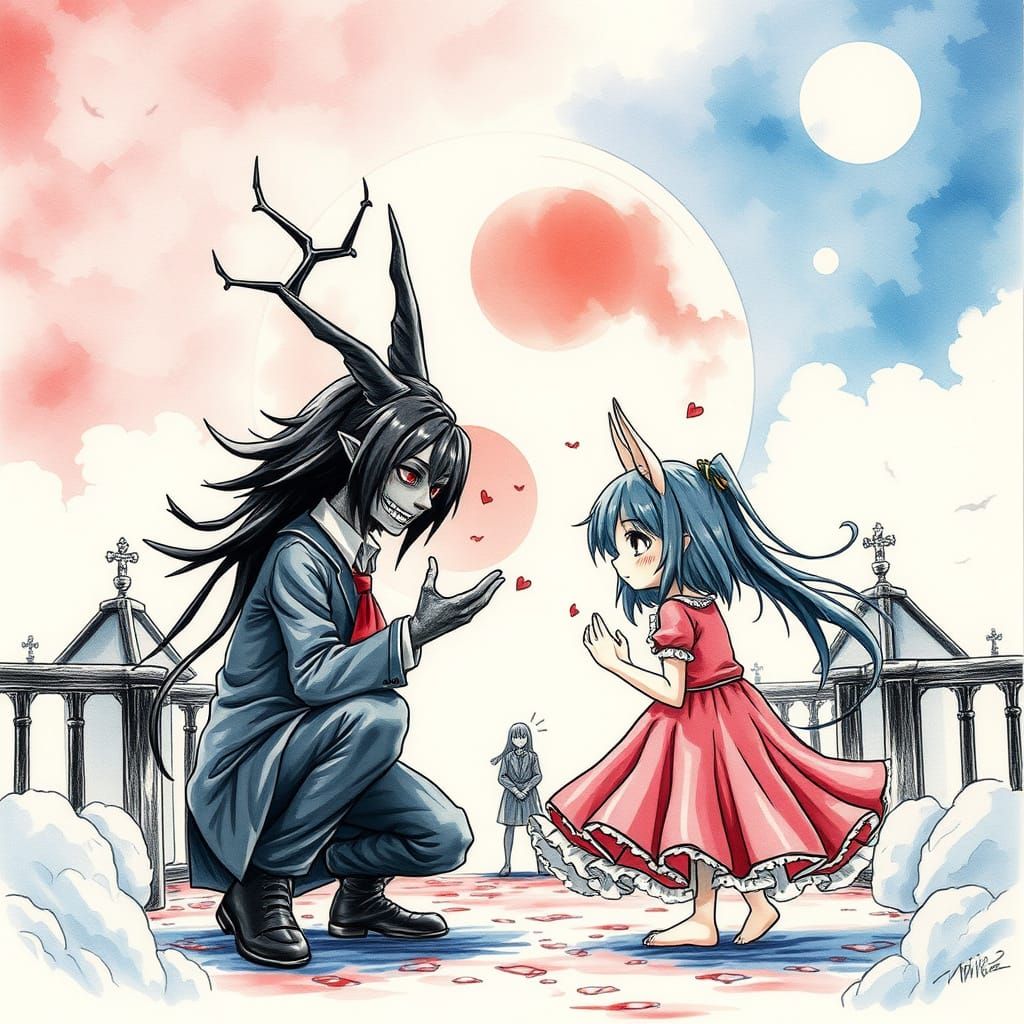 Horror Yin Yang in Kawaii Anime Style