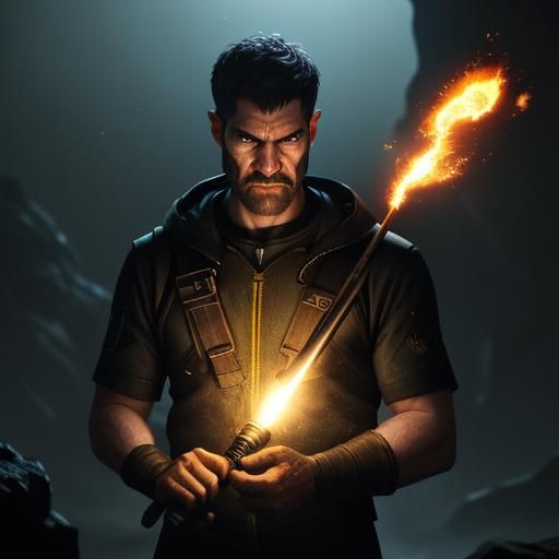 Vulcan Blacksmith at Forge in Science Fiction Cave