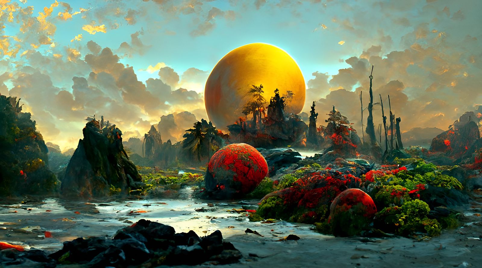 Alien Tropical Island Sci-Fi Fantasy Painting