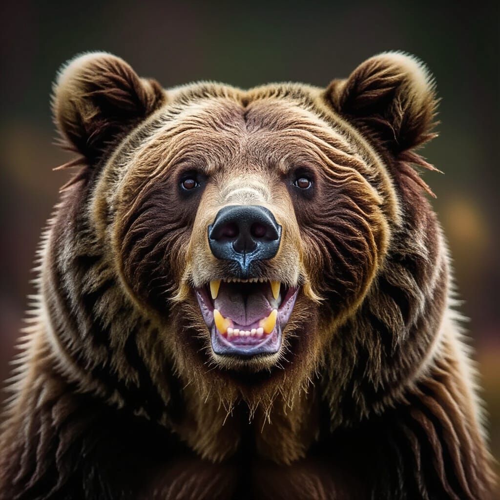 Joyful Bear's Close-Up Portrait in Warm Light