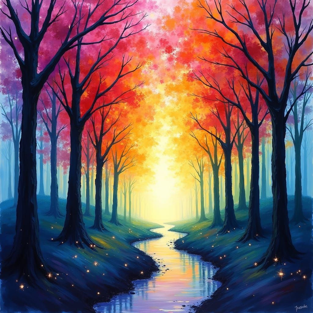 Kaleidoscopic Spectrum Grove in Mixed Media