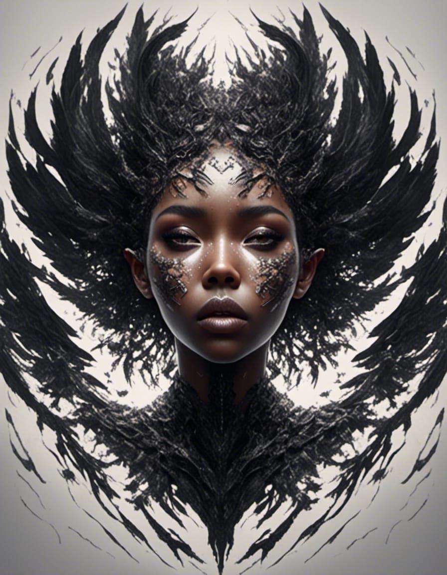 Black Angel Longing for Heaven in Hyperrealistic Fine Art