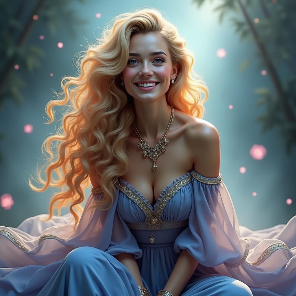 Portrait of Beautiful Woman with Curly Blonde Hair