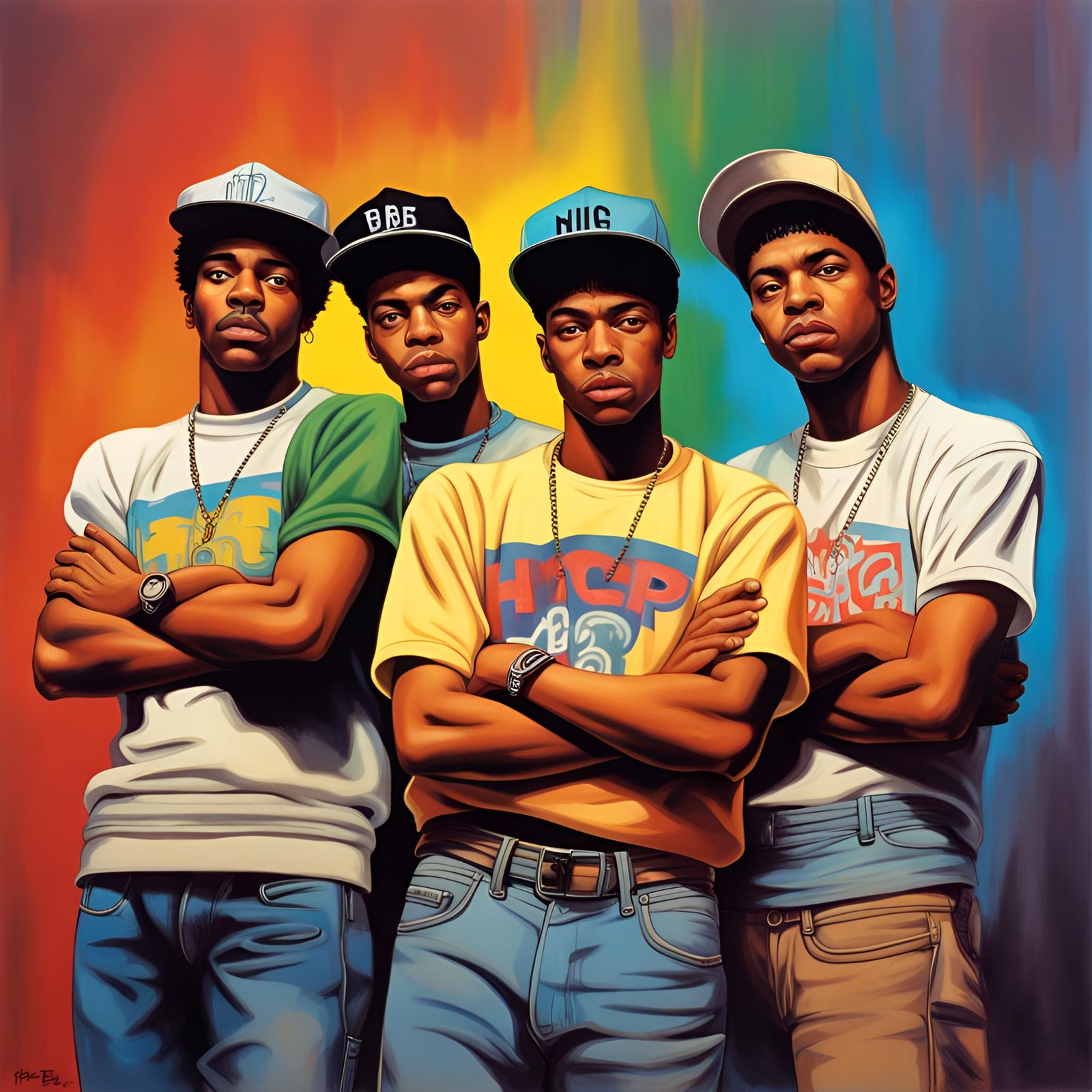 1980s B-Boys with HIP HOP Graphic, Hyperrealistic Art