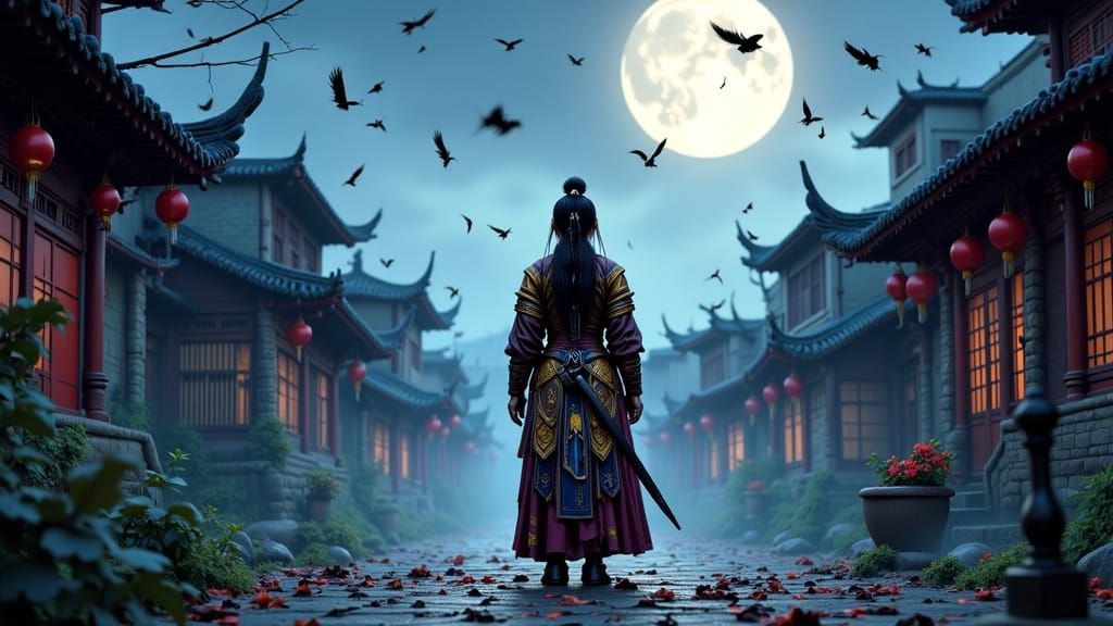 Cursed Village: Lone Warrior in Dark Fantasy Style