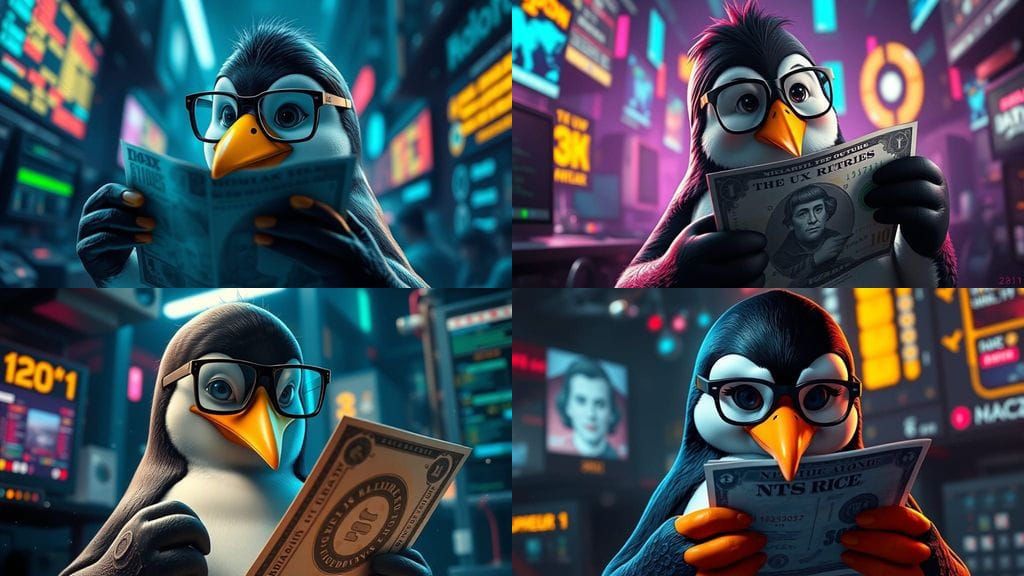 Cyberpunk Penguin in Splendid Color, Eating MS Bill, with Yo...
