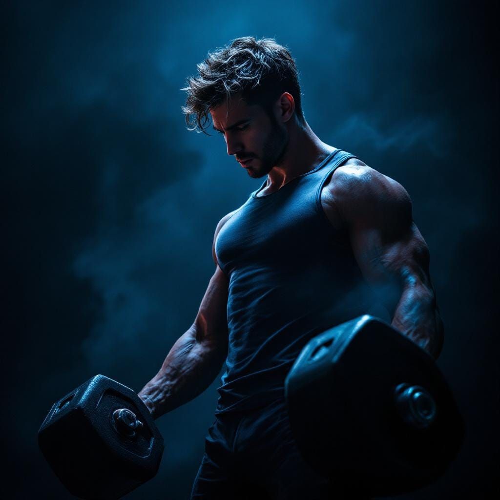 Intense Weight Training: A Photorealistic Cinematic Scene